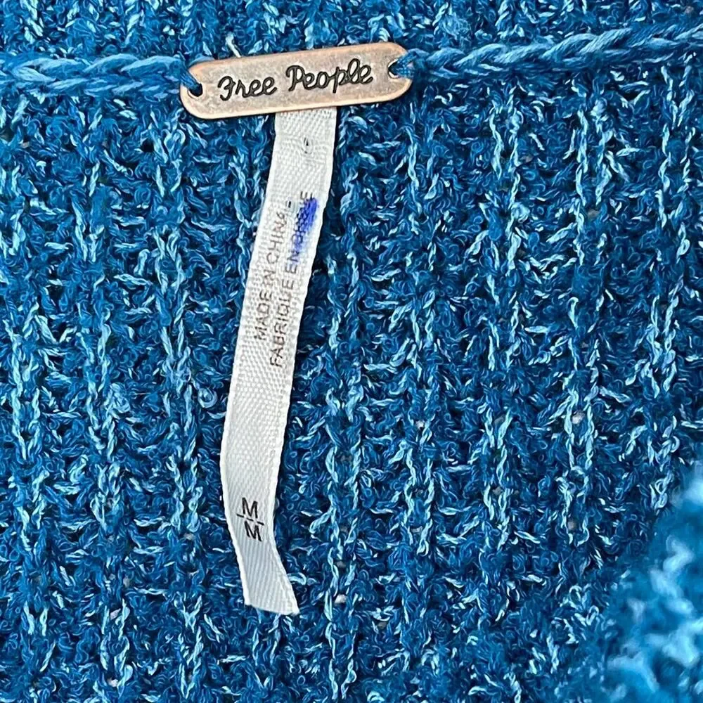Free People Edessa‎ Off the Shoulder Blue Pullover Balloon Sleeve Knit Sweater M